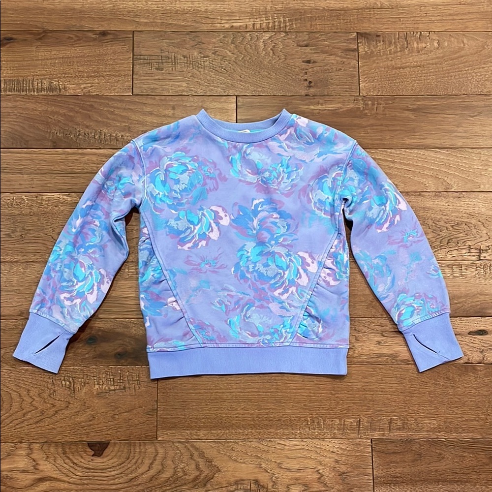 Girls All In Motion Sweatshirt- Flowered Long-Sleeve Sweatshirt - Size S (6/6X)